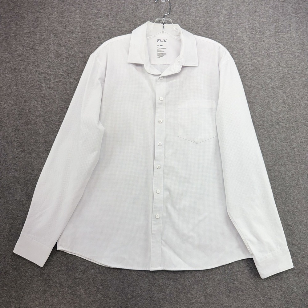 FLX Mens XL White Urban Commuter Long Sleeve Button Up Slim Fit Shirt